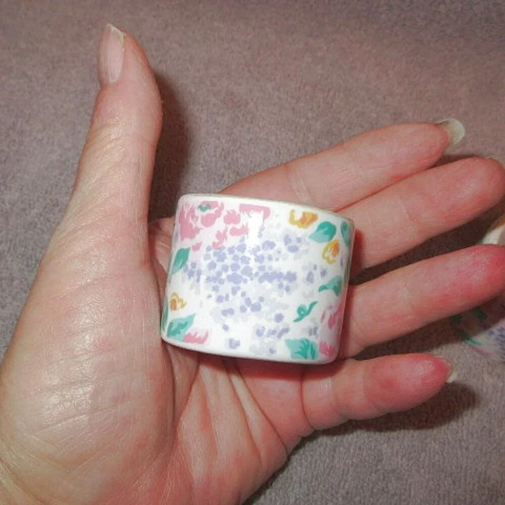 Vintage Set Of 4 Audrey Floral Napkin Rings Cottagecore Porcelain Reversible